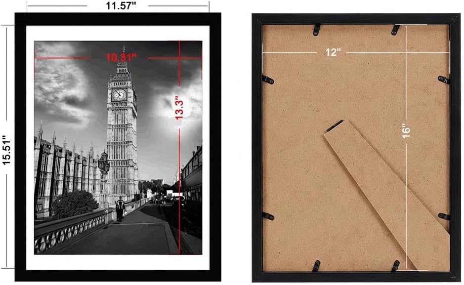 12x12 Picture Frame Matted to Fit Photos 8x8 or 12 x 12 Pictures Without Mat, 12 by 12 Square Solid Wood Black Picture Frames for Wall Mounting