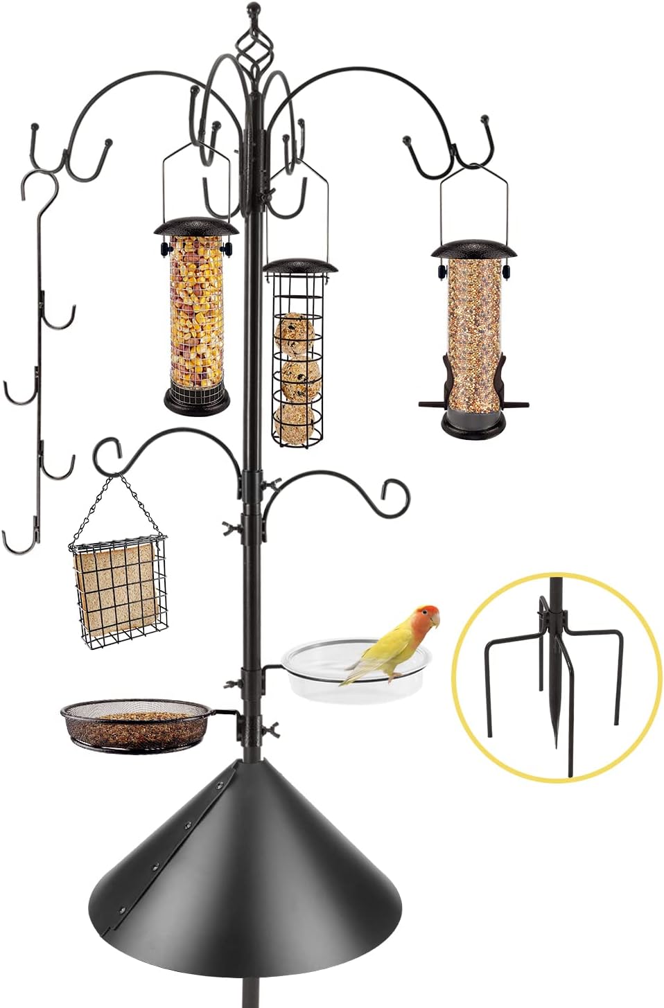Deluxe Bird Feeding Station Kit with Multi Feeder Hanging Pole, Metal Suet Feeder, Bird Bath