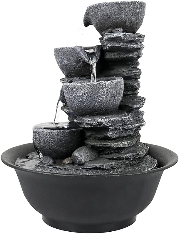 Rockery Indoor Water Fountain, Zen Meditation Tabletop Fountain with LED Lights & Crystal Ball for Home Office Bedroom 9 4/5"
