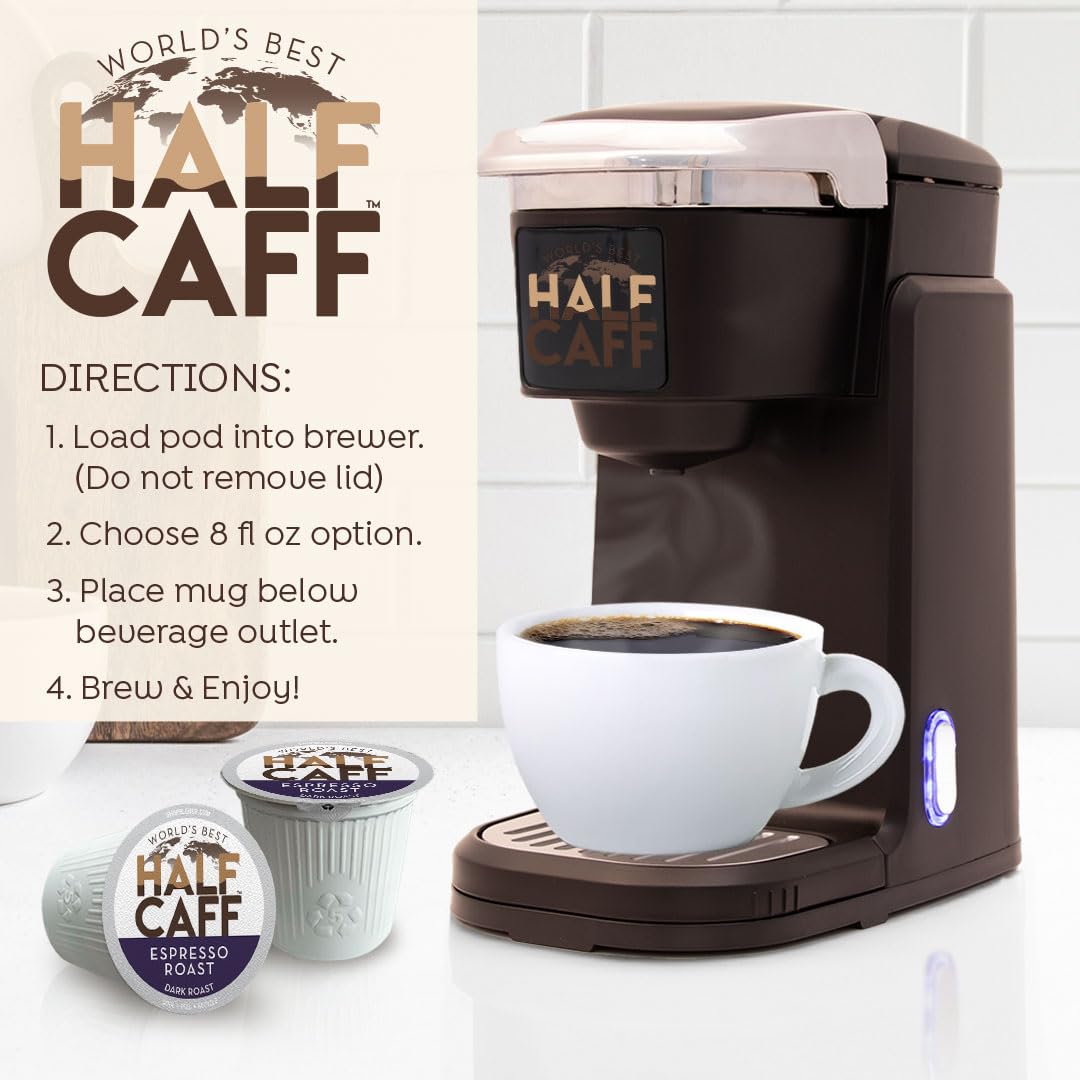 World's Best Half Caff Dark Roast Coffee Pods 100ct Keurig Compatible | 100% Arabica Coffee Single Serve Capsules & Pods Compatible with Keurig K-Cup Coffee Makers