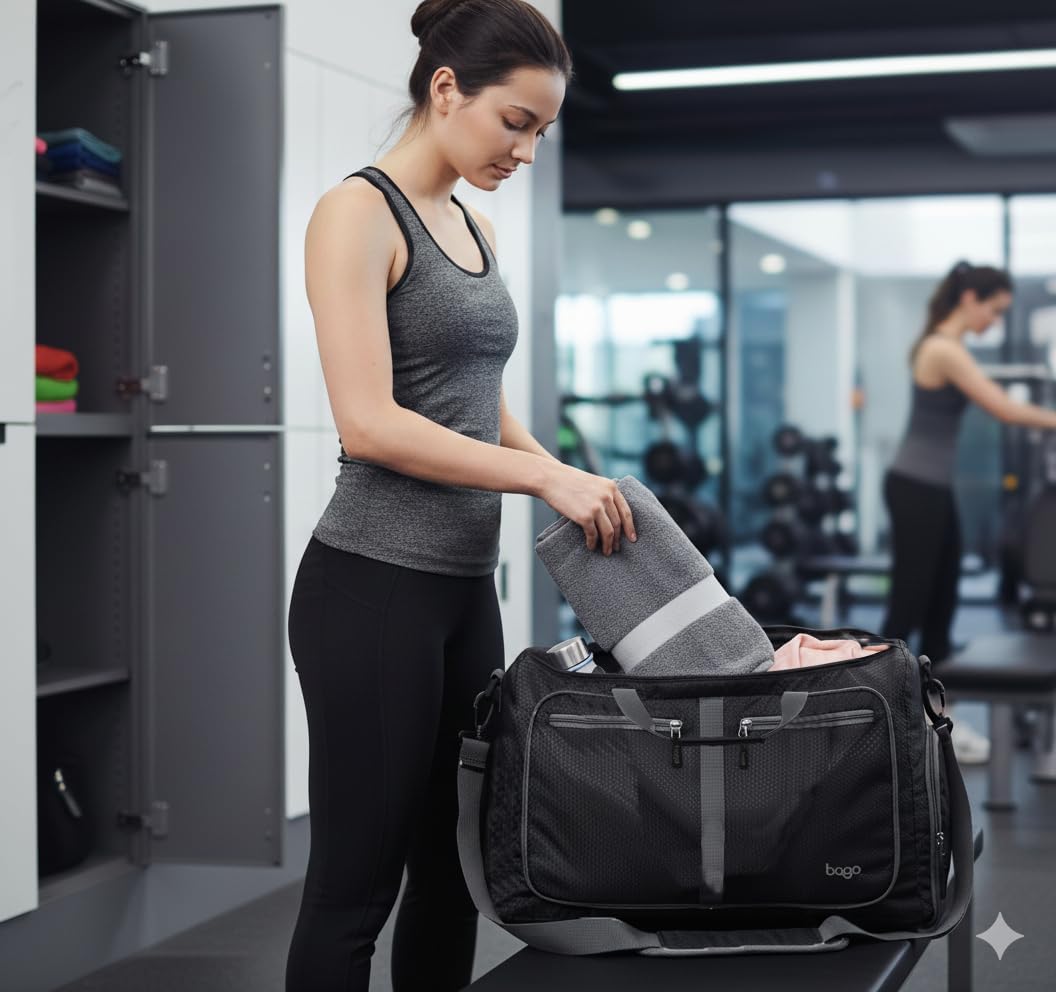 Bago Large Duffle Bag for Travel Women & Men. Durable Lightweight Foldable Travel Duffel Bags For Traveling Women. 80L Duffle Bags For Overnight Bag With Shoe Compartment Collapsible Weekender duffel