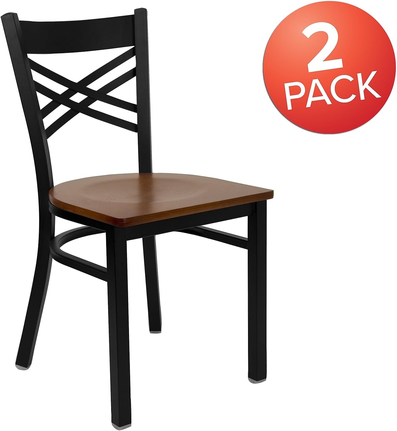 Flash Furniture Hercules Series "X" Back Metal Restaurant Chairs, Modern Upholstered Armless Dining Chairs for Restaurants/Kitchens, Set of 2, Black