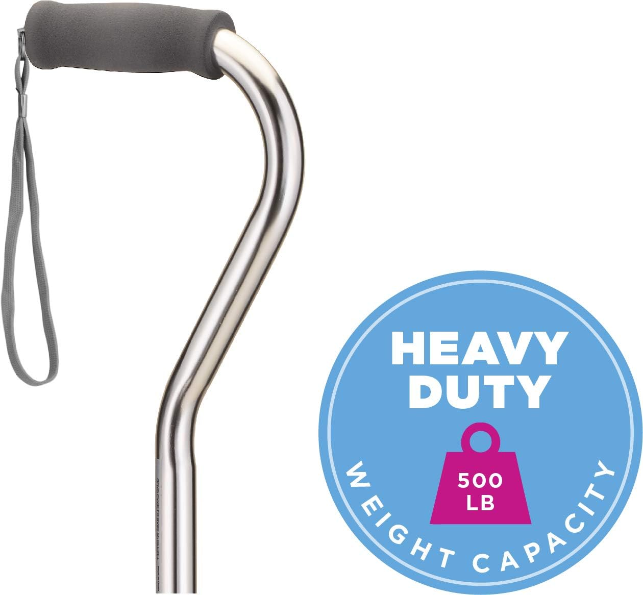 NOVA Heavy Duty Quad Cane with Large Base, 500 lb Weight Capacity Bariatric Walking Cane with Offset Handle, Adjustable Height Aluminum 4-Prong Cane, Right or Left Hand Use, Silver