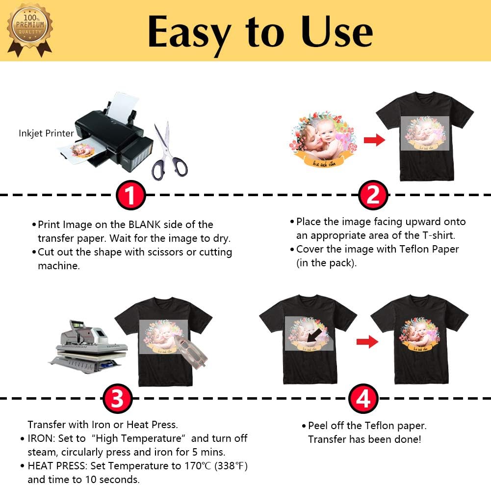 TransOurDream Upgraded Iron on Heat Transfer Paper for T Shirts (8.5x11''