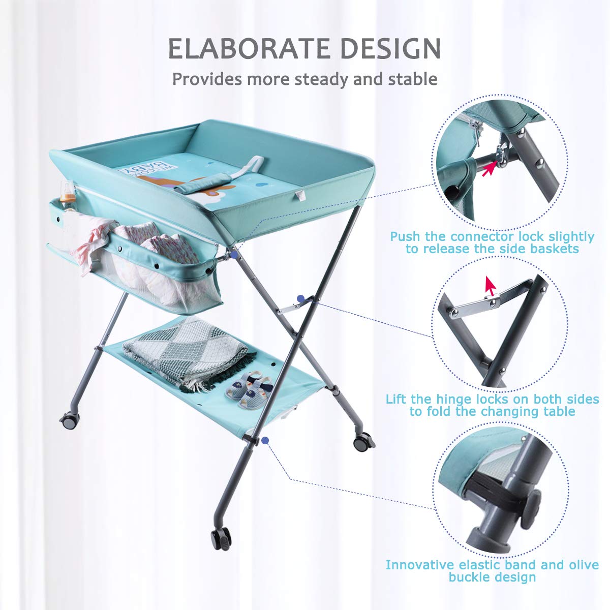 Baby Changing Table Portable Folding Diaper Changing Station with Wheels