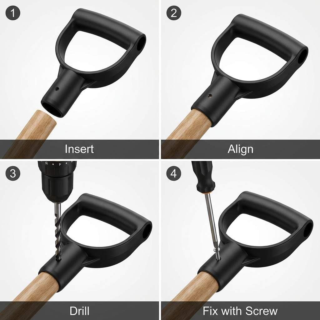 QWORK Shovel Grip Handle, 1-1/8" Inside Diameter PVC D-Shaped Grip Shovel Handle Replacement for Digging Raking Tools