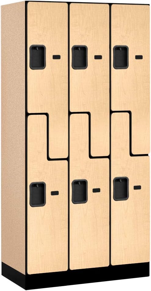 Salsbury Industries 2-Tier S-Style Designer Wood Locker with Three Wide Storage Units, 6-Feet High by 18-Inch Deep, Mahogany