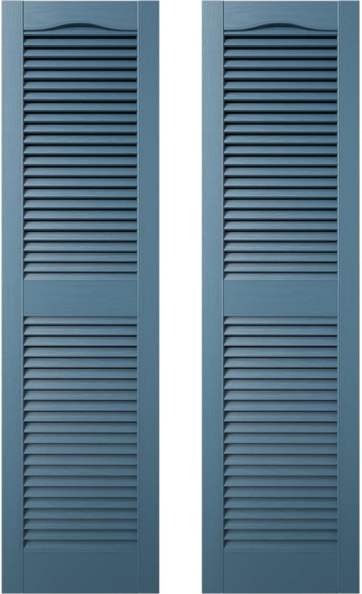Ekena Millwork 14.5 in. W x 48 in. H Builders Edge, Standard Cathedral Top Center Mullion, Open Louver Shutters, Includes Matching Installation Spikes (Per Pair), 002 - Black