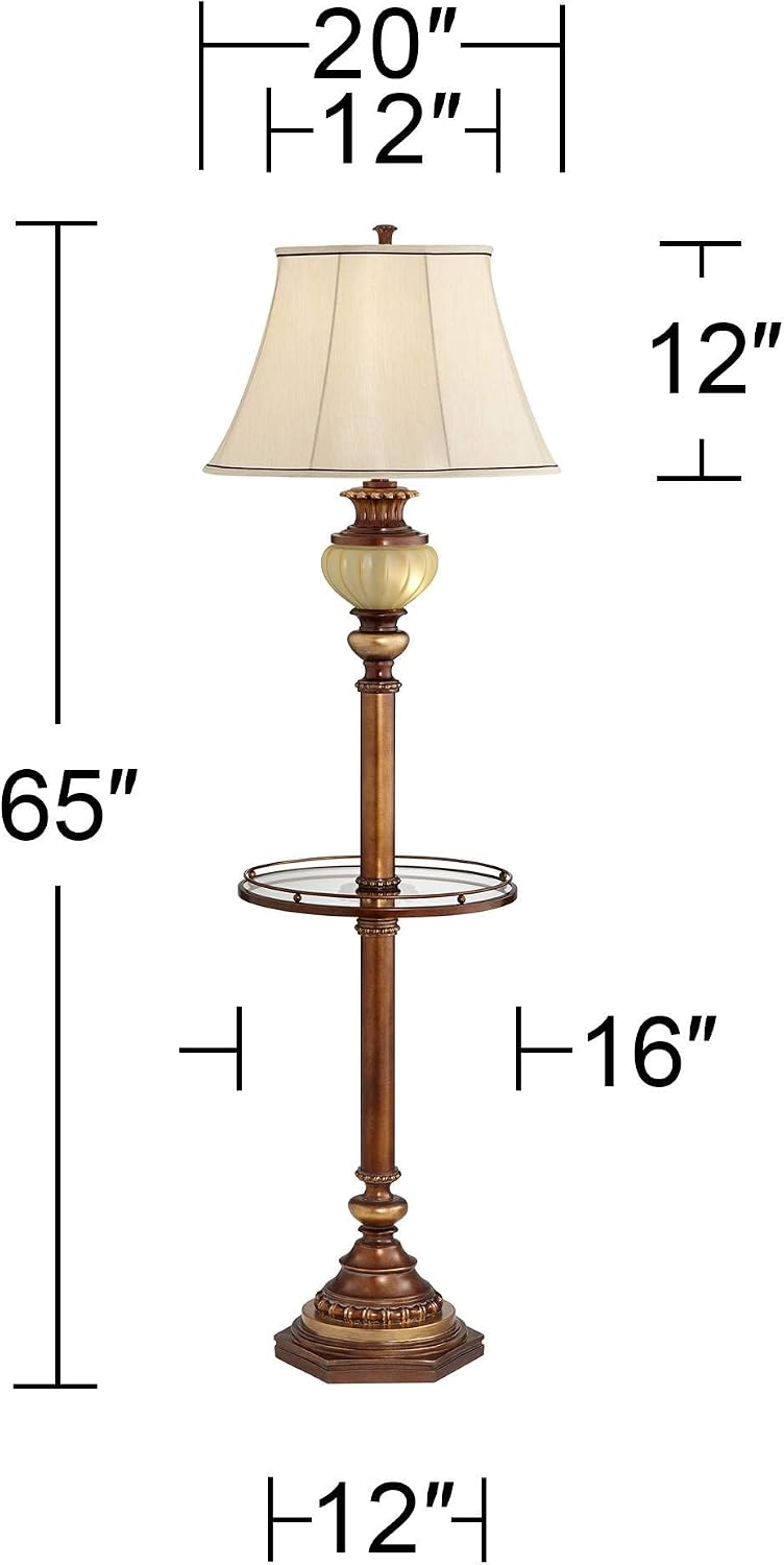 Kathy Ireland 65" Tall Night Light Glass Tray Table Floor Lamp Living Room | Hyde Park Rustic Vintage with Nightlight Bronze Gold Metal Pearl White