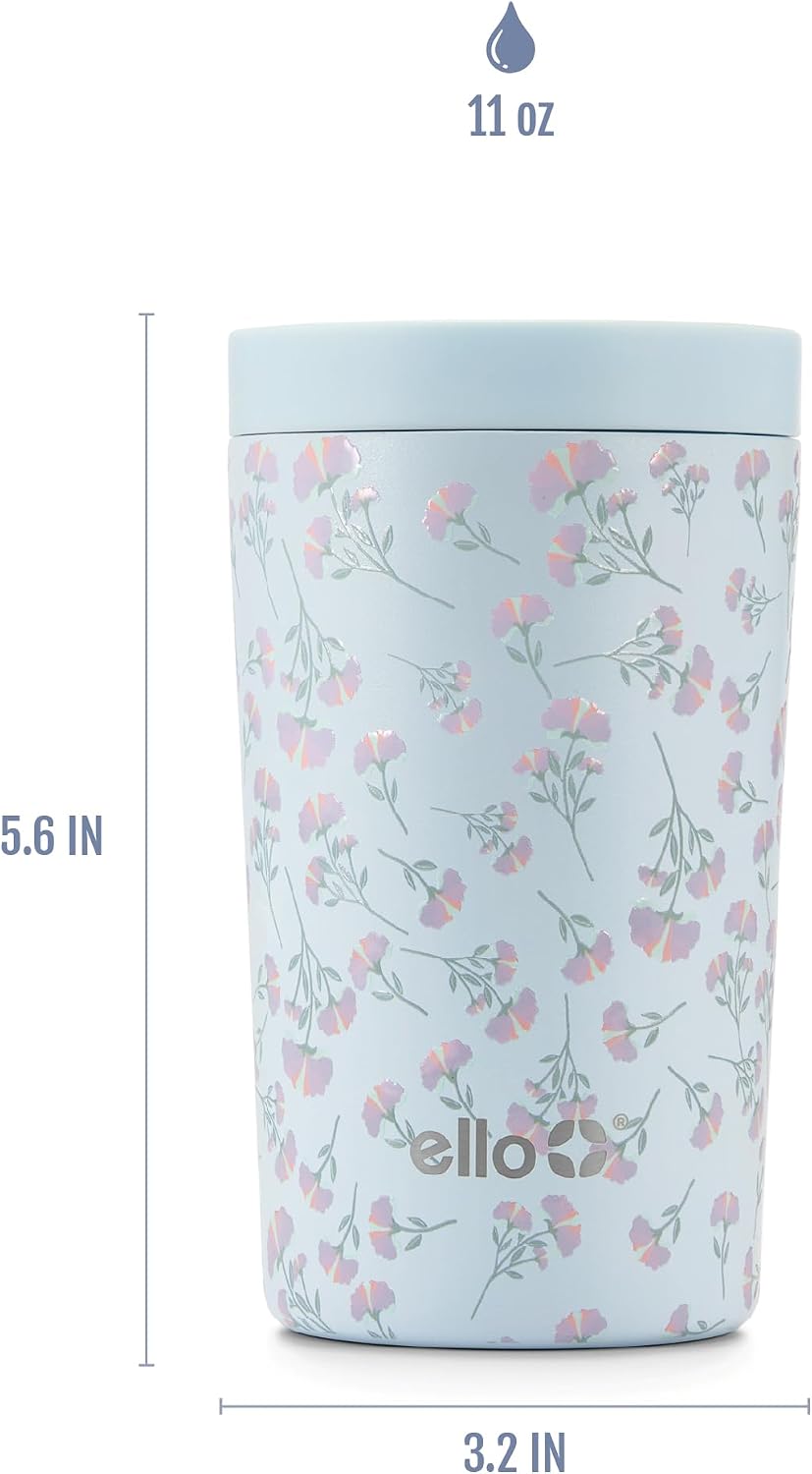 Ello Miri 16oz Insulated Stainless Steel Travel Mug with Slider Lid, Black Marble