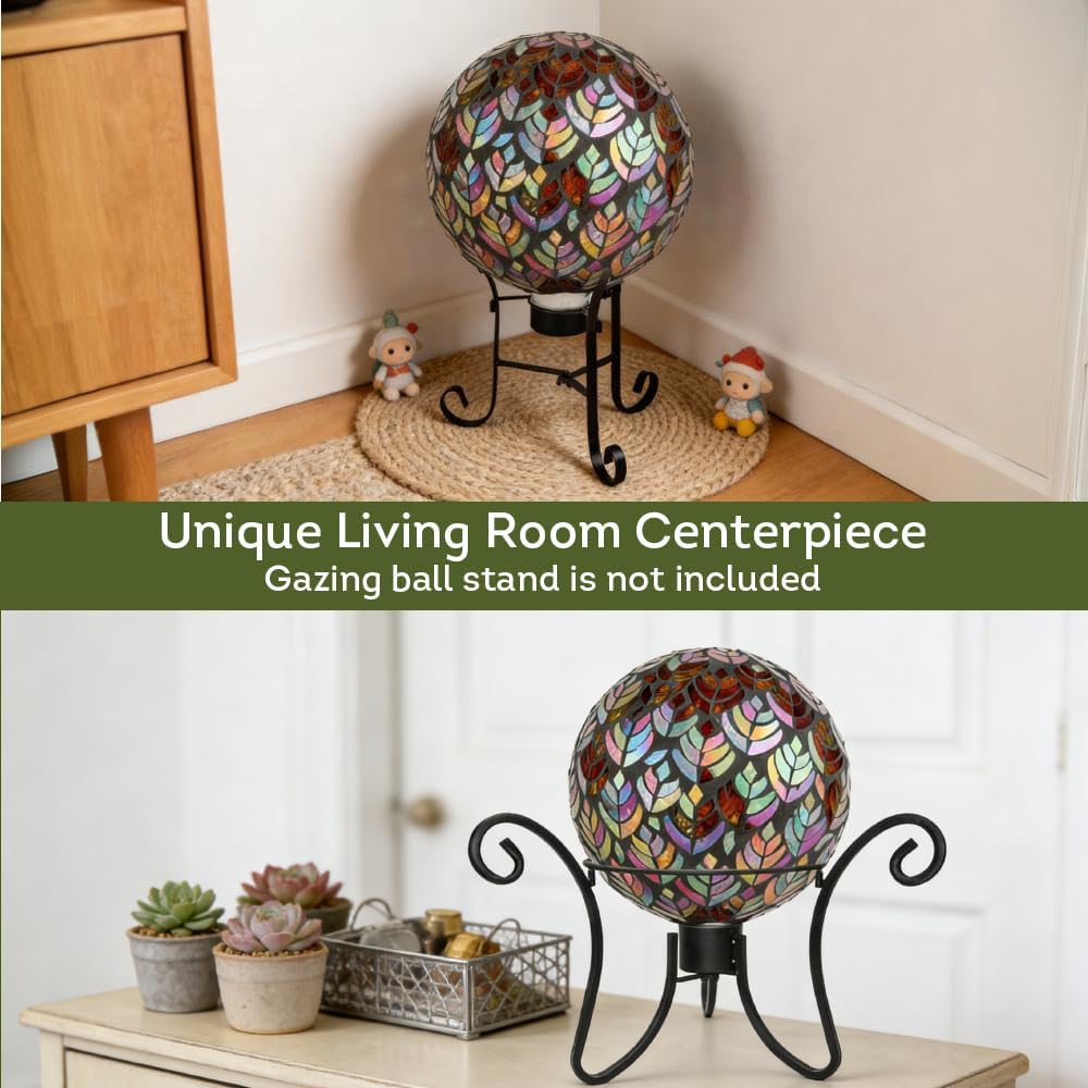 Lily's Home Colorful Mosaic Glass Gazing Ball, Designed with a Stunning Holographic Petal Mosaic Pattern to Bring Color and Reflection to Any Home and Garden, Red and Gold (10" Diameter)