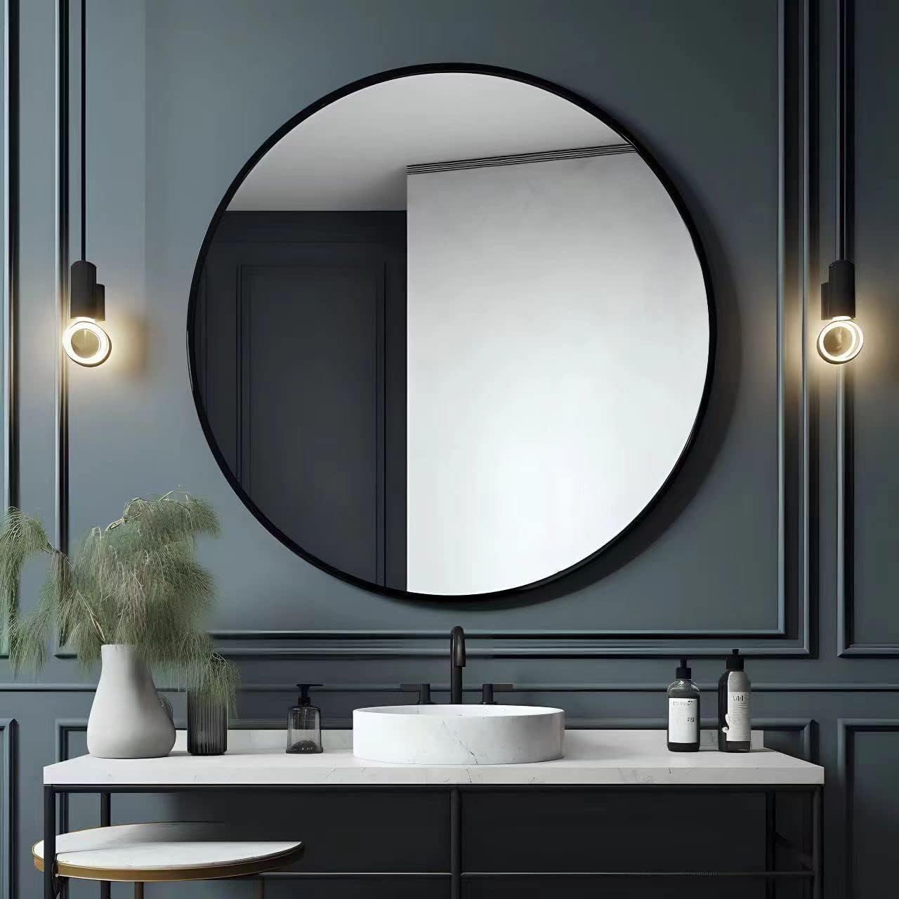 USHOWER Frameless Round Bathroom Mirror 24"