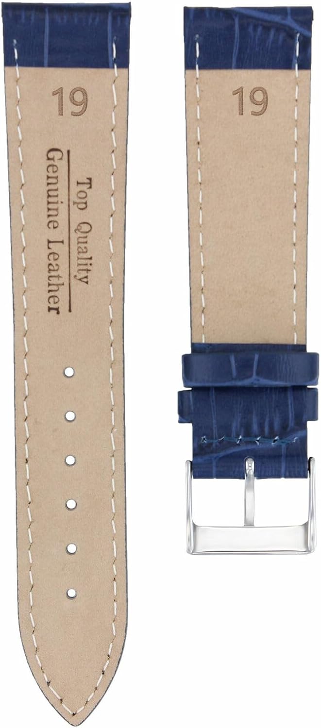 Ewatchparts 19mm Dark Blue Leather Watch Band Replacement Watch Strap Silver Buckle Compatible With Invicta Pro Diver