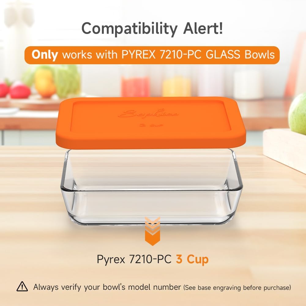 SOPHICO 3 Cup Rectangle Silicone Replacement Lids for Pyrex 7210-PC Glass