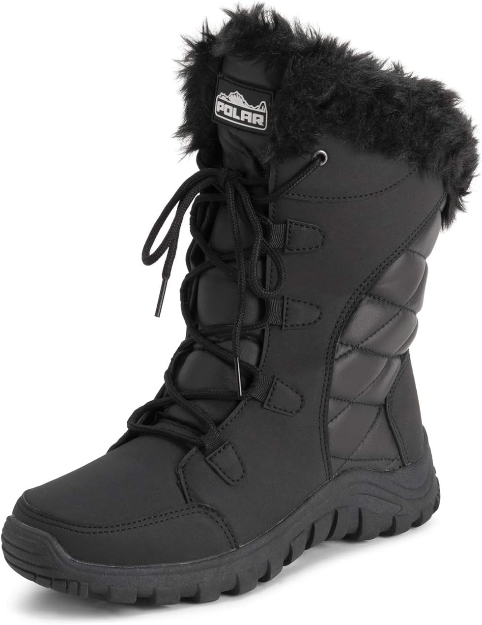 POLAR Womens Quilted Faux Fur Cuff Winter Duck Rubber Sole Durable Snow Rain Outdoor Boots