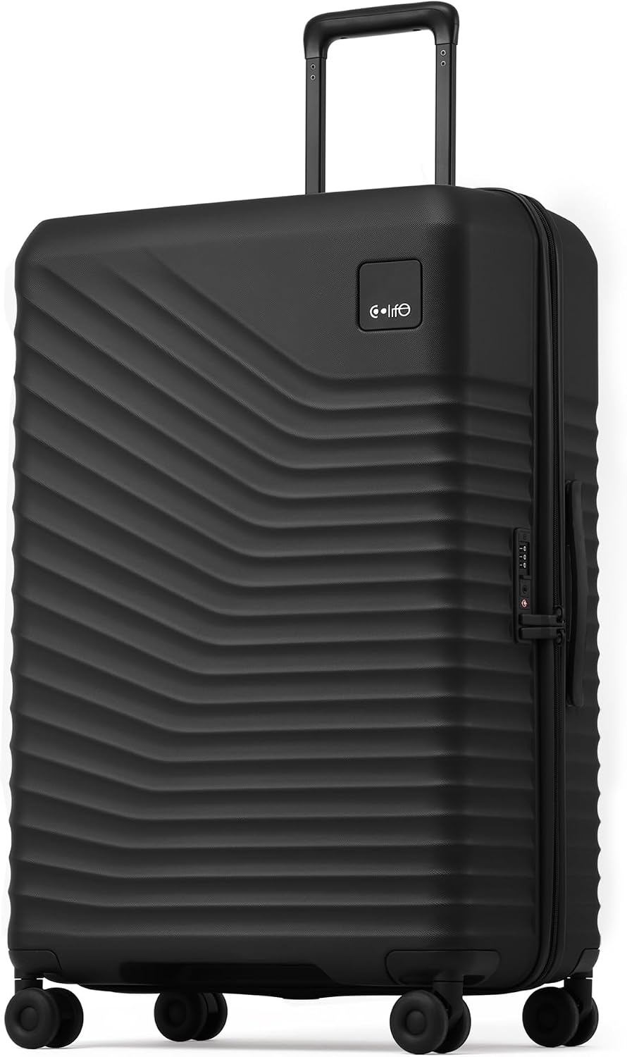 Coolife Luggage Carry-On, Lightweight PC Hardside Suitcase, 20-Inch, Black | Expandable Carry-On, Dual Spinner Wheels, TSA-Approved Lock, Upgraded PC Hardshell, Durable Travel Suitcase