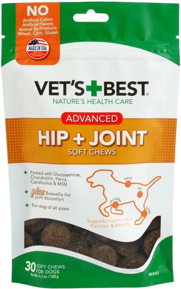 Vet's Best Advanced Hip & Joint Soft Chews for Dogs, 30 Day Supply | Glucosamine & Chondroitin Soft Chews, Supports Joint Mobility & Cartilage Health