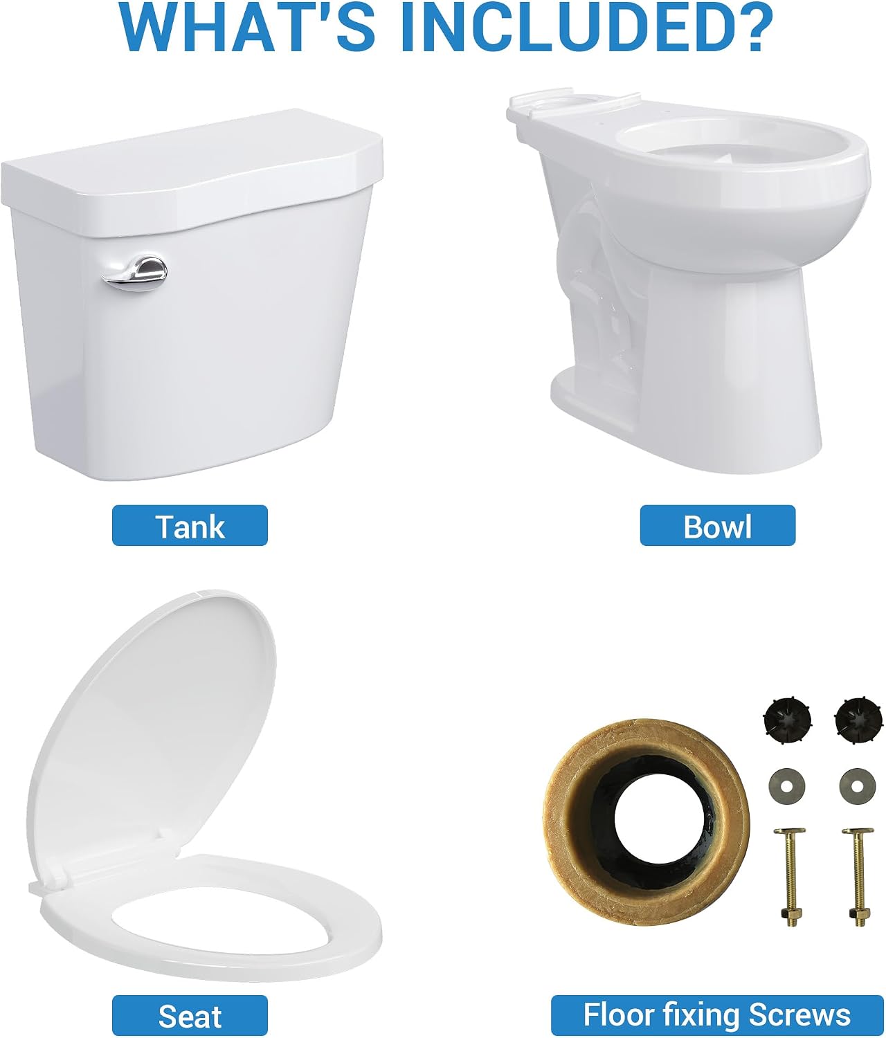Two-Piece Toilets for Bathrooms, Comfort ADA Toilet with 19" Height, Elongated with Soft Close Seat, Power Flush 1.28 GPF