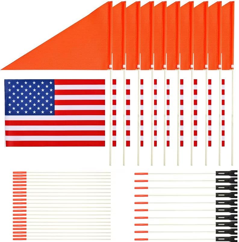 Bike Flags with Pole for Safety American Flag Height Adjustable Flagpole | Orange Bicycle Flag Full Color Tear-Resistant Waterproof, Heavy Duty Fiberglass Pole for Wheelchair and Golf Car