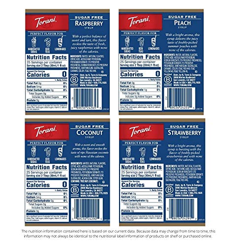 Torani Sugar Free Drink Syrup Soda Flavors Variety Pack, 25.4 fl oz, 4 Pack