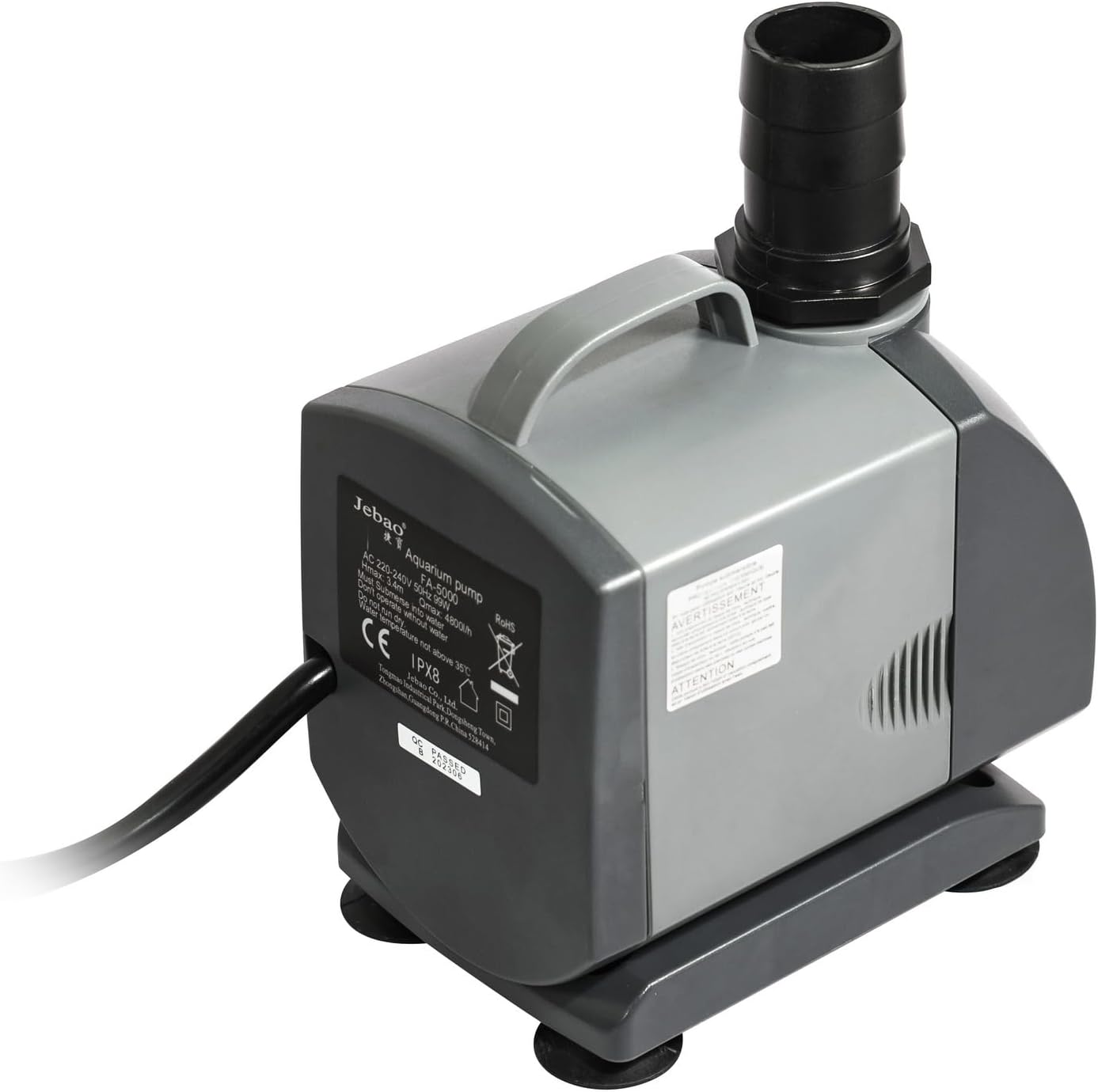 Jebao FA-5000 1200GPH Submersible Fountain Pump for Hydroponics, Aquaponics, Waterfall, Fish Pond