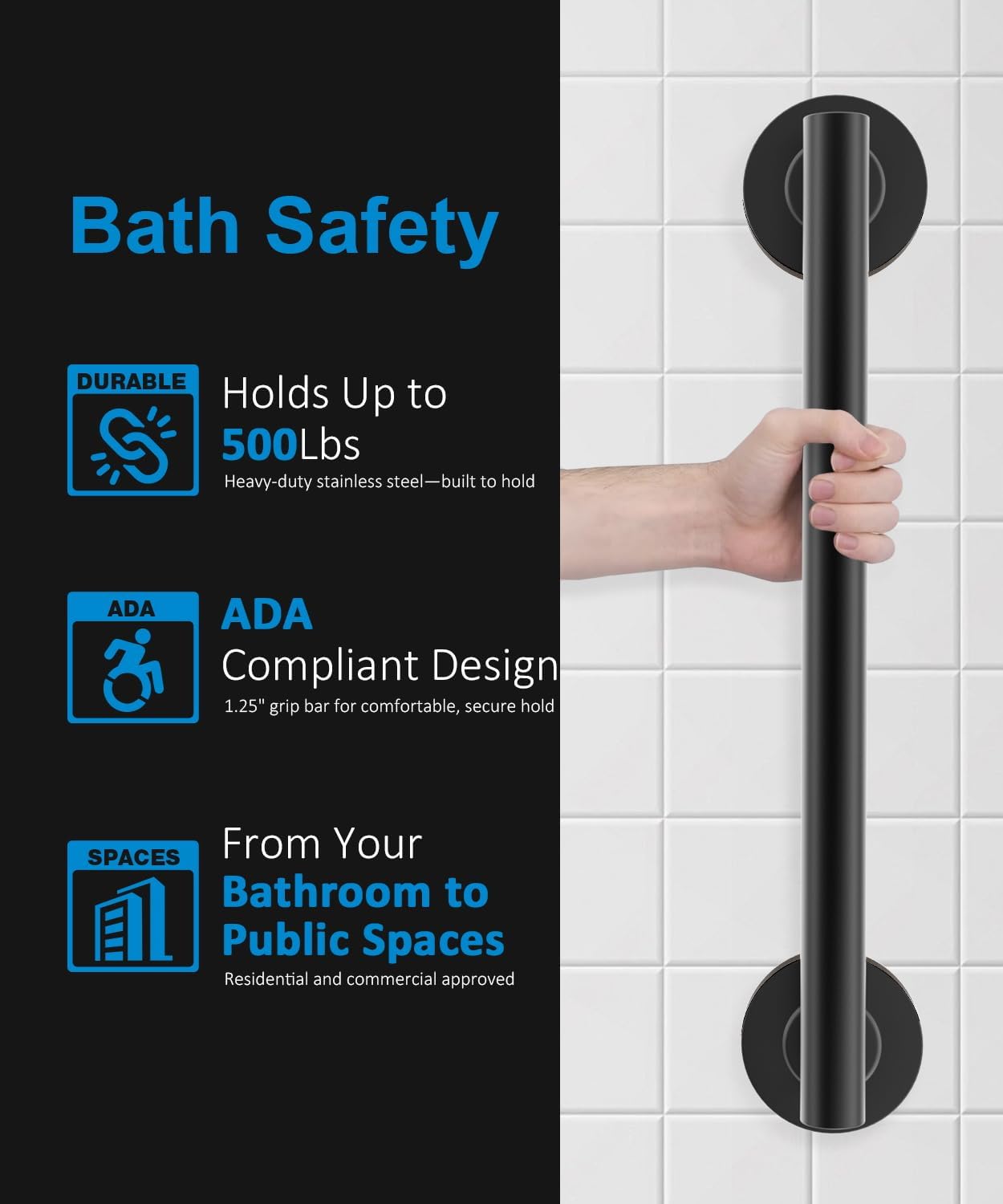 Shower Grab Bar Set, ADA Compliance Brushed Stainless Steel Handicap Grab Bar for Bathtubs and Showers, Modern 3-Pack 18" 24" 36" Shower Safety Bars for Seniors
