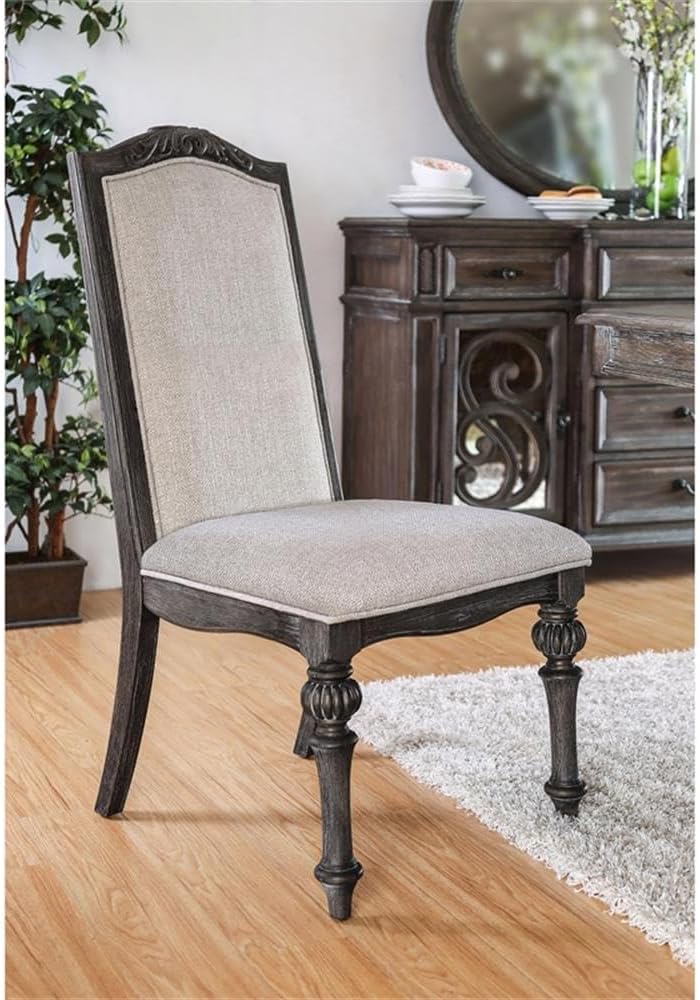 Furniture of America Clyde Fabric Padded Dining Chair in Natural Tone (Set of 2)