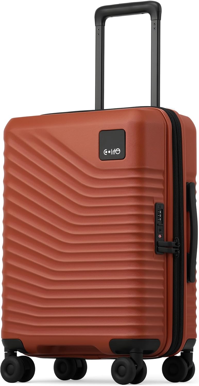 Coolife Luggage Carry-On, Lightweight PC Hardside Suitcase, 20-Inch, Black | Expandable Carry-On, Dual Spinner Wheels, TSA-Approved Lock, Upgraded PC Hardshell, Durable Travel Suitcase