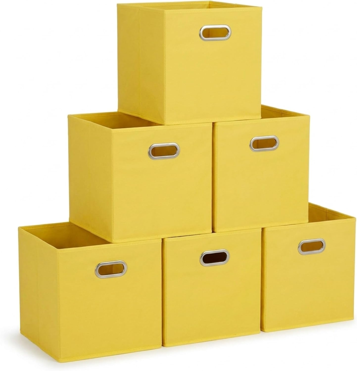 Household Essentials Fabric Storage Bins 6 Piece Set, Strong Poly-Woven Fabric, Sturdy Chipboard Sides, Grommet Front Handle, Stackable and Foldable, Classic Design, Navy