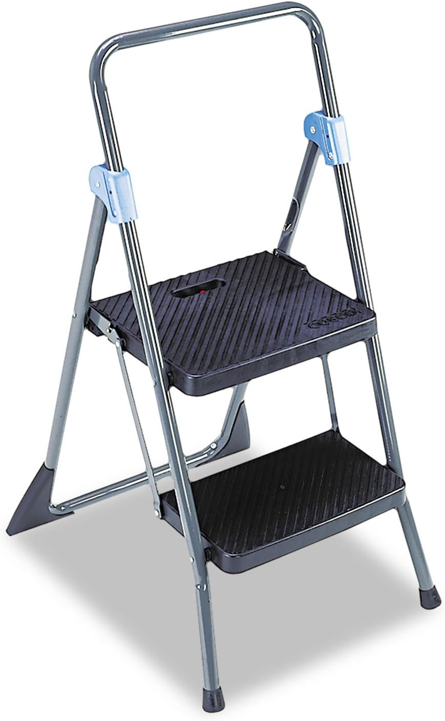 Cosco Commercial 2-Step Folding Stool, 300 lb Capacity, 20.5 x 24.75 x 39.5, Gray