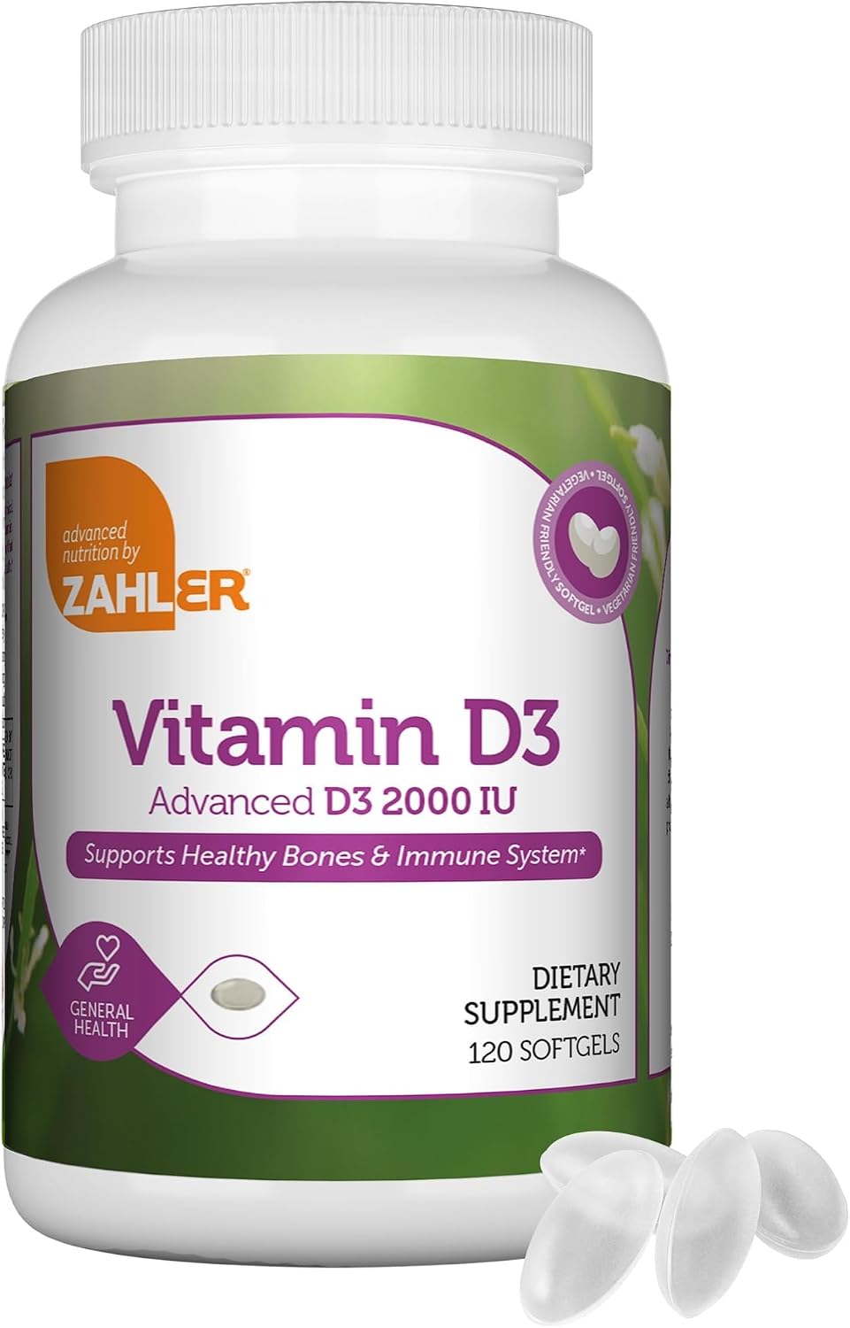 Zahler - Advanced Vitamin D3 2000 IU Softgels (250 Count) Kosher Vegetarian Friendly Vitamin D for Immune Support, Bone, Teeth & Muscle Health - Daily D3 Vitamin Supplement for Adults - Easy Swallow V