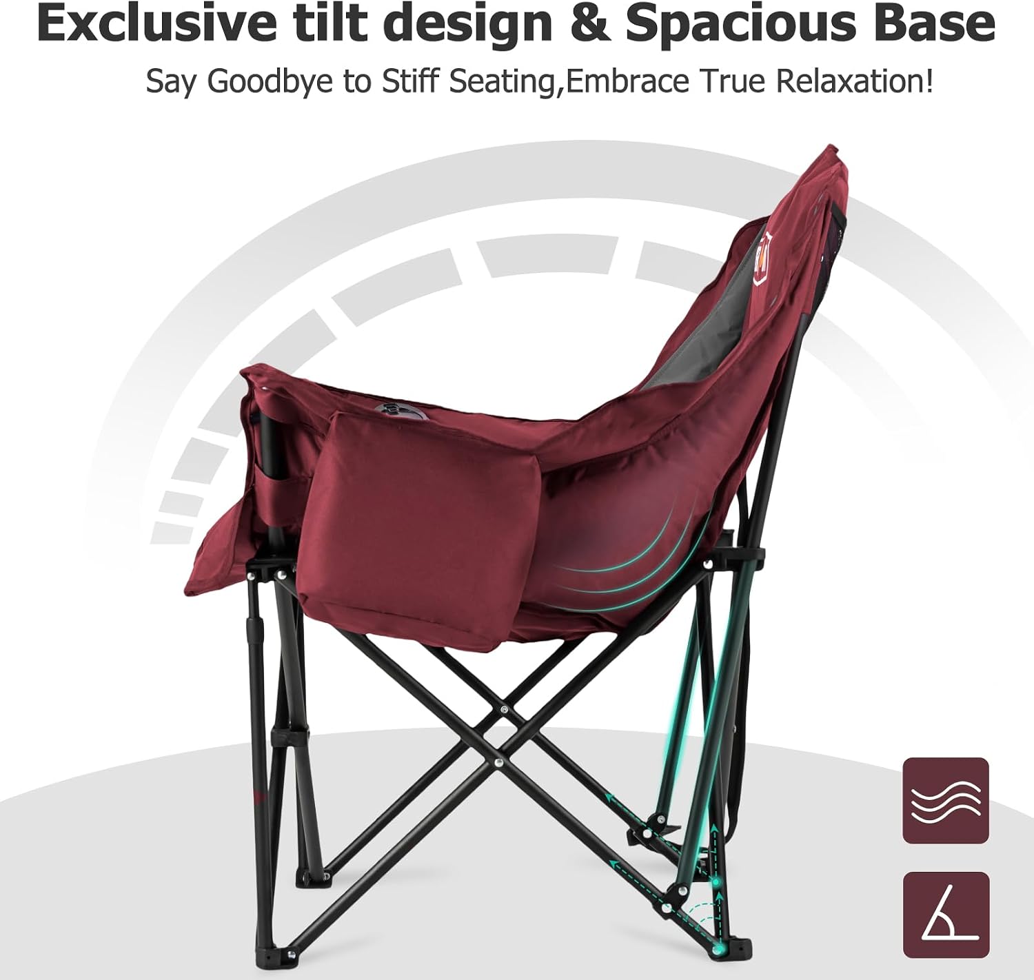 Overmont Oversized XL Camping Chair for Adults - 500lbs Support Heavy-Duty Padded Folding Chair with Side Pocket Cup Holder Cooling Bag for Outdoor Sports Garden Beach Fishing Lawn Black