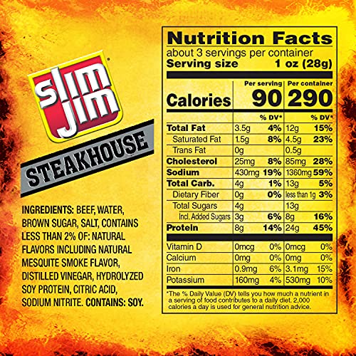 Slim Jim Smoked Steak Strips, Smokin' Mesquite Flavor, 3.15 oz., 1-ct