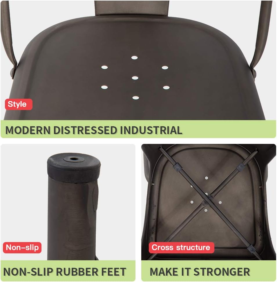 FDW | Metal Dining Chairs | Set of 4, Black | 330lbs Load | Stackable Tolix Side Chairs with Backrest | Non-Slip Feet | Indoor/Outdoor Use | Ideal for Kitchen & Restaurants