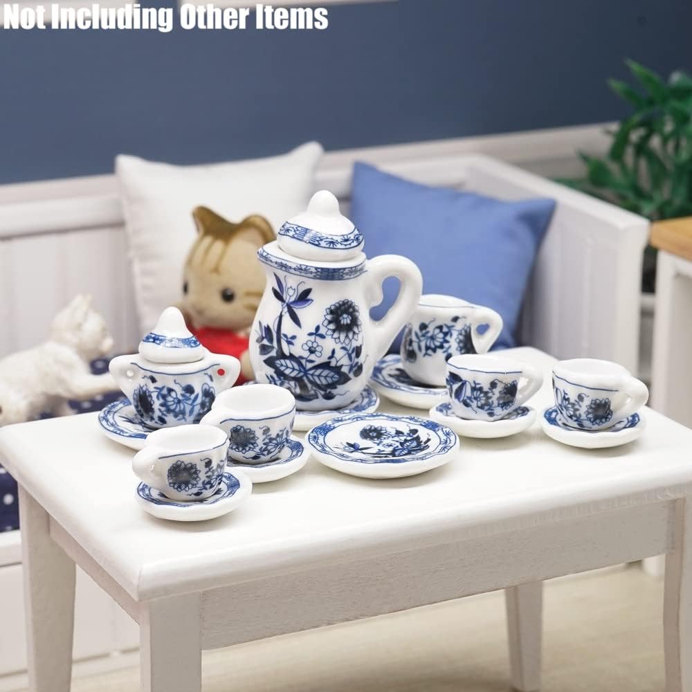 Odoria 1/12 Miniature Porcelain Tea Set 15Pcs Dollhouse Decoration Accessories, Grapes
