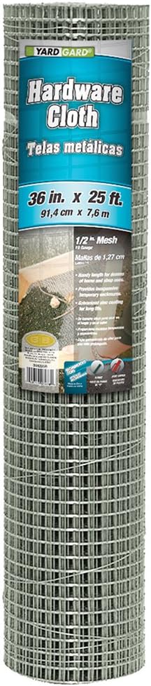 YARDGARD 1/2 Inch Mesh Welded Wire Fence, Hardware Cloth, 19 Gauge Galvanized Steel For Garden Protection, Cage Fencing, Chicken and Rabbit Barriers, and Crafts, 36 Inches x 5 Feet