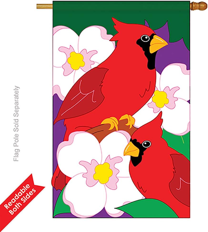 Two Group - Twin Cardinals Garden Friends - Everyday Birds Applique Decorative Vertical House Flag 28" x 44"