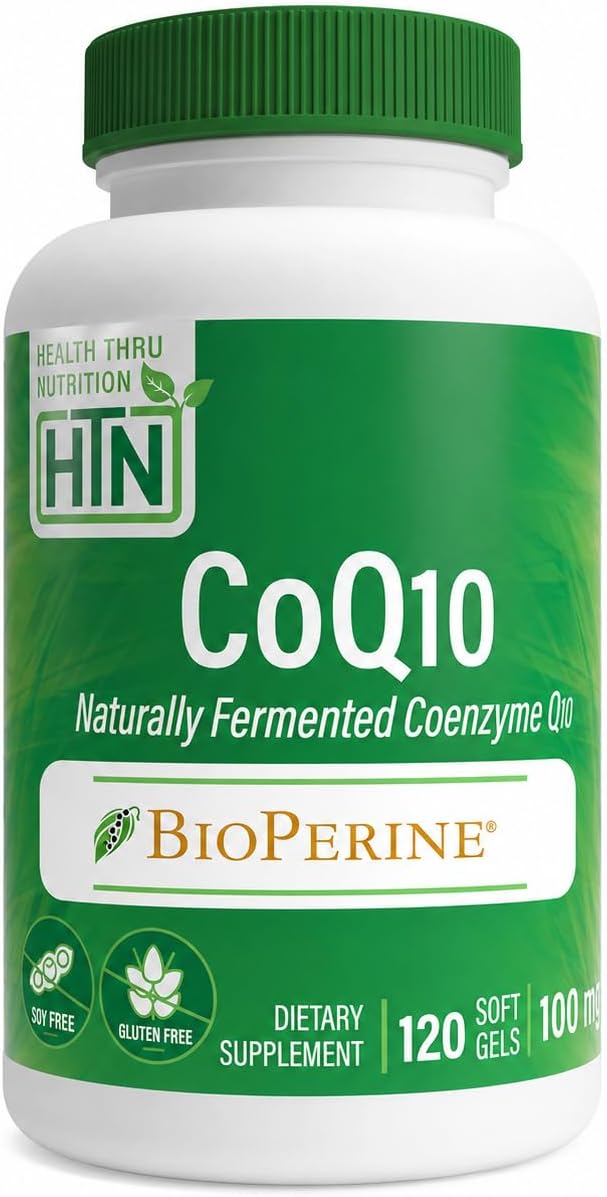 Health Thru Nutrition CoQ-10 100mg with BioPerine 120 Softgels | High Absorption Naturally Fermented USP Grade Coenzyme Q10 Supplement | 3rd Party Tested | Heart Health and Energy Support | High Absorption Naturally Fermented USP Grade Coenzyme Q10 Suppl…