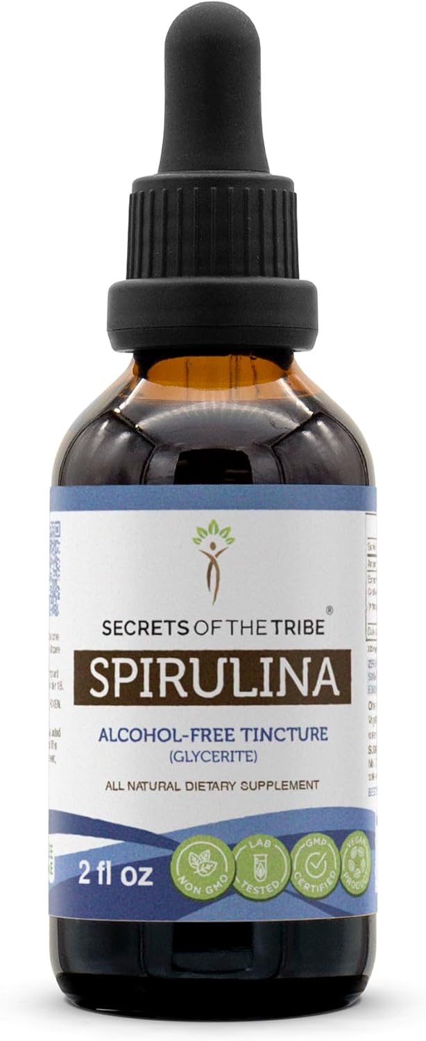 Secrets of the Tribe Spirulina Alcohol-Free Liquid Extract, Spirulina (Arthrospira Platensis) Tincture Supplement (2 FL OZ)