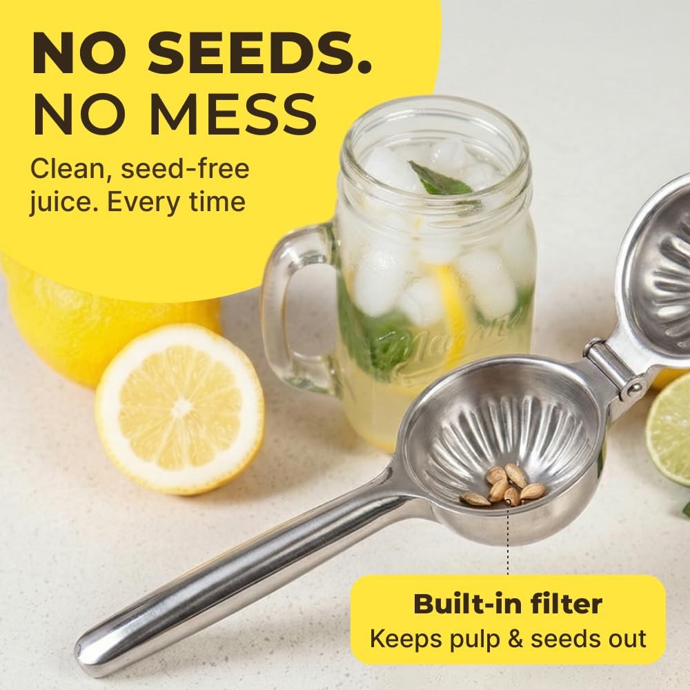 Large Lemon Squeezer Stainless Steel Press - Non-Slip Grip, Heavy Duty, Manual Design - Effortless Pro-Grade Lemon, Lime, Orange