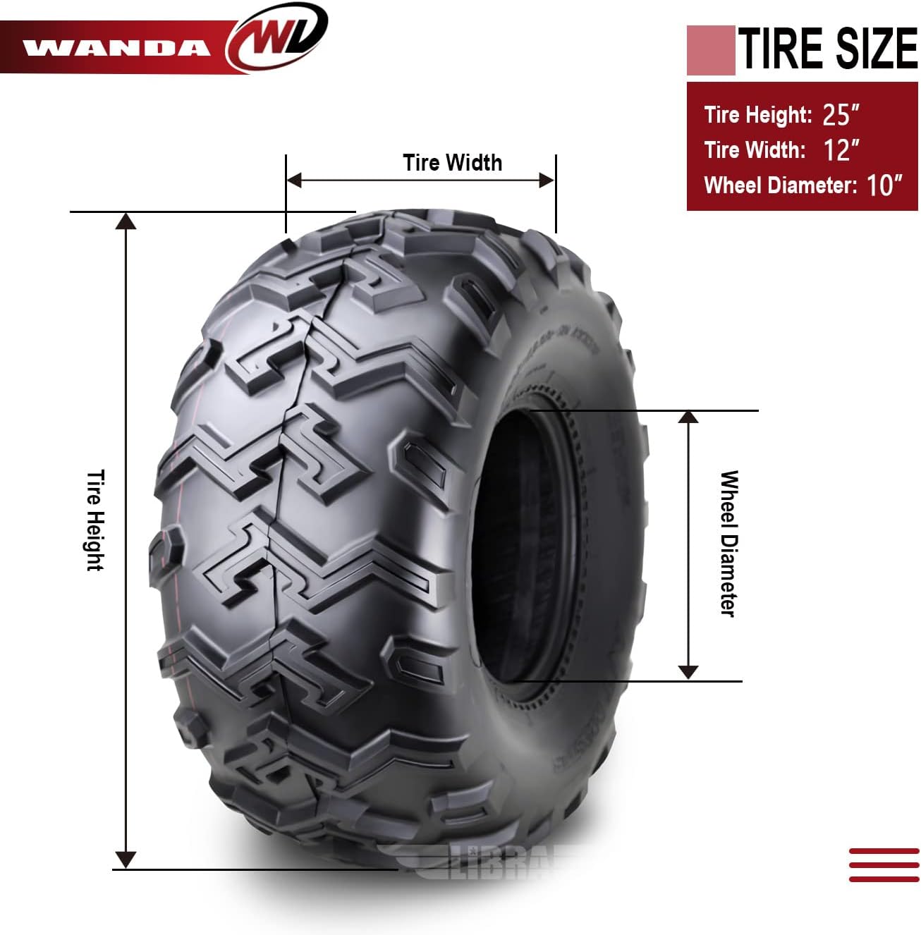 WANDA 2 New ATV UTV Tires 25X12-10 25x12x10 6PR P306-10132