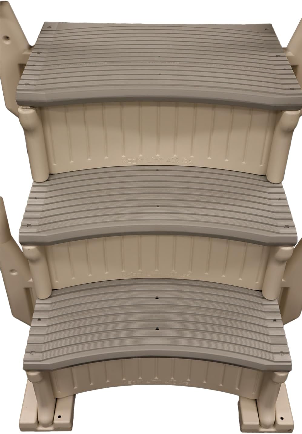 Confer Plastics Curved Drop-in Inground Pool Step 3 Tread Stair Entry System w/ 2 Handrails & Adjustable Mounting Brackets - Base Step, Grey Treads