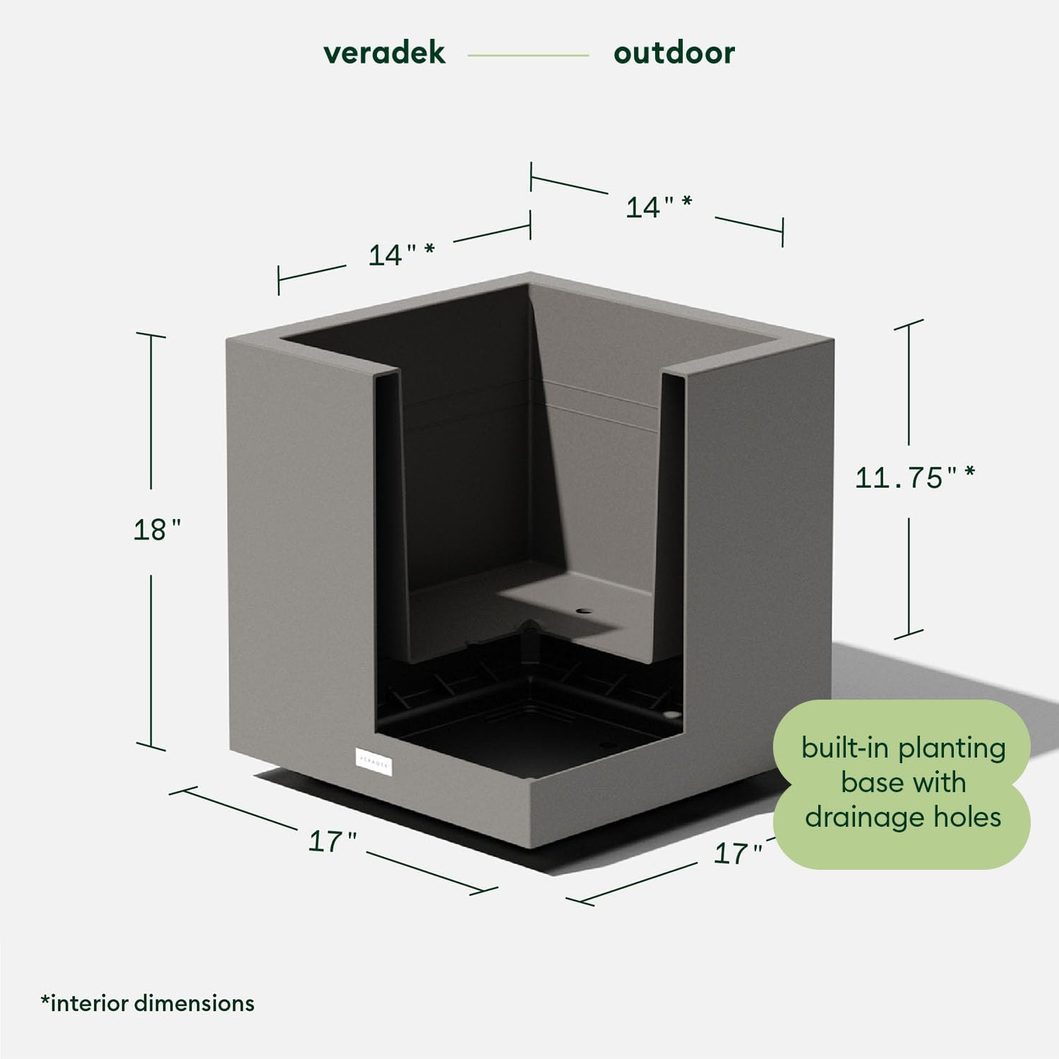 Veradek Block Series Cube Planter - Square Outdoor Planter | Made From Durable Plastic With Double-Walled Construction. Modern Porch/Patio Décor for Plants and Flowers