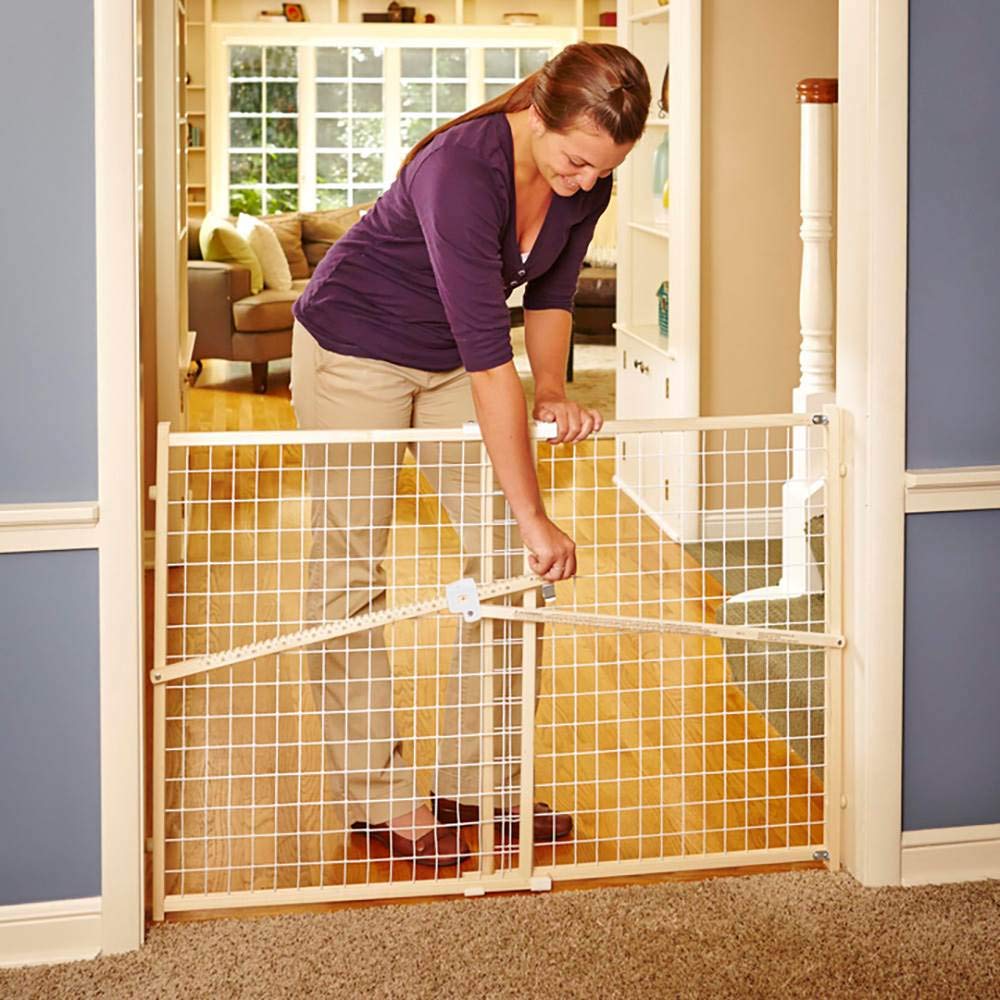 Toddleroo by North States - Quick-Fit Extra-Wide Wire Mesh Wooden Baby Gate: Pressure Mounted Baby Gate for Doorways - Adjustable 29.5 to 50 Inches