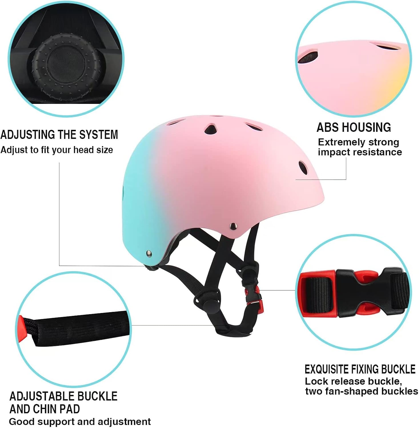 Color Gradient Adjustable Kids Bike Helmet Toddler Helmets for 3-5-8-14 Years Kids Girls Boys Youth Bicycle Helmet for Scooter Balance Bike Roller