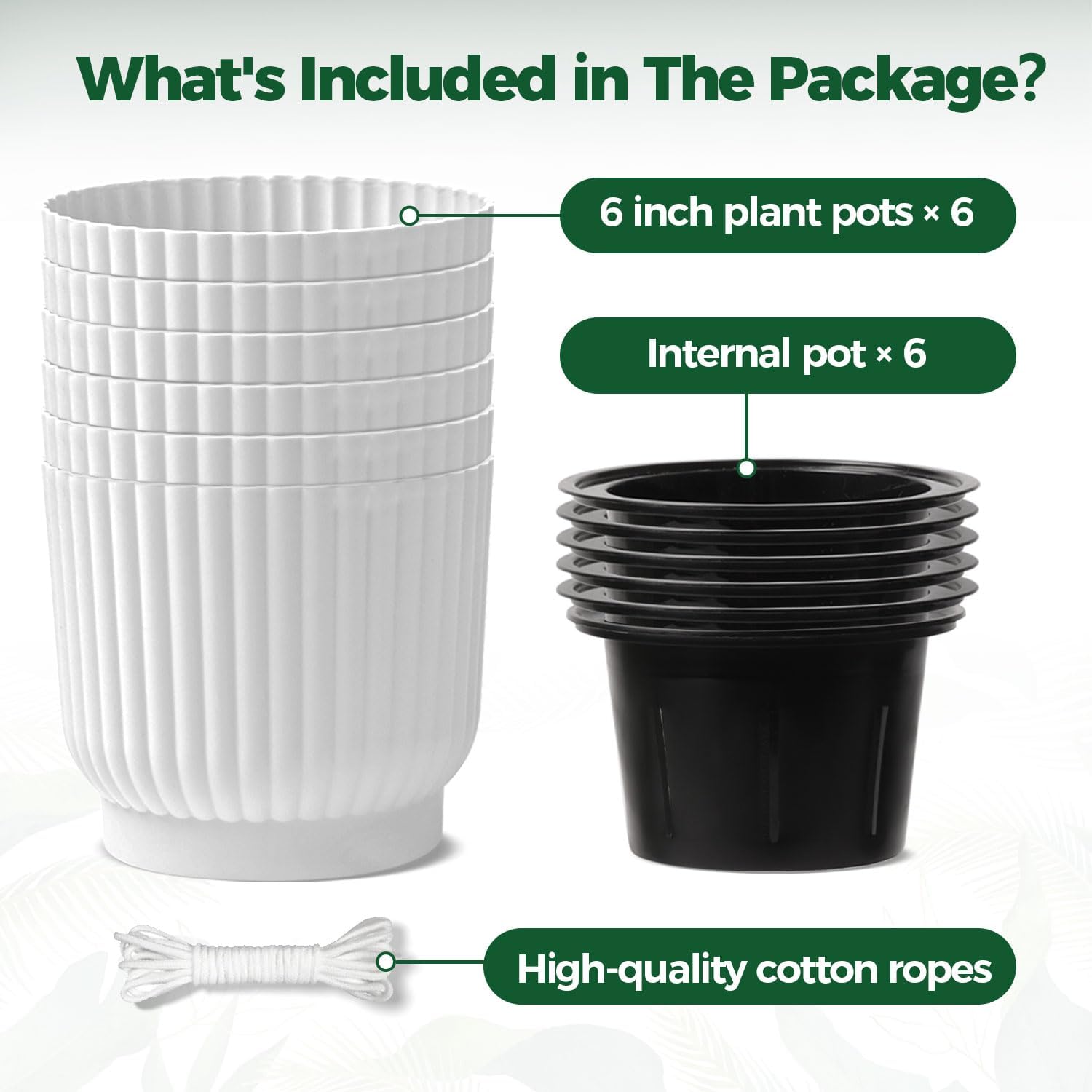 T4U Self Watering Pots for Indoor Plants, 4 Inch 6 Pack Planter White