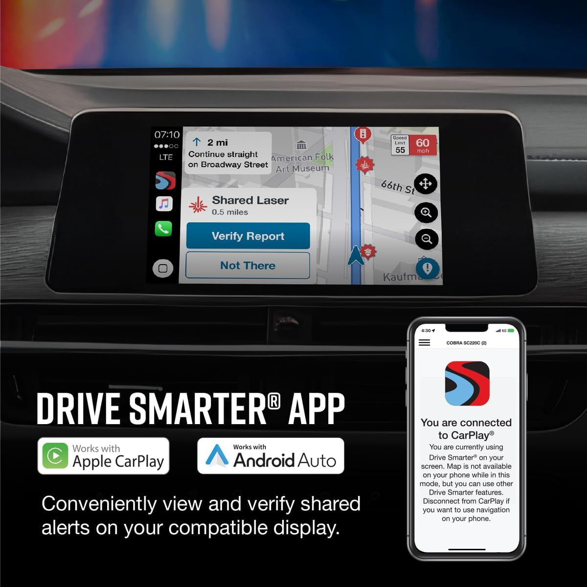 Cobra RAD 480i Laser Radar Detector, Long Range Detection, Bluetooth, Black