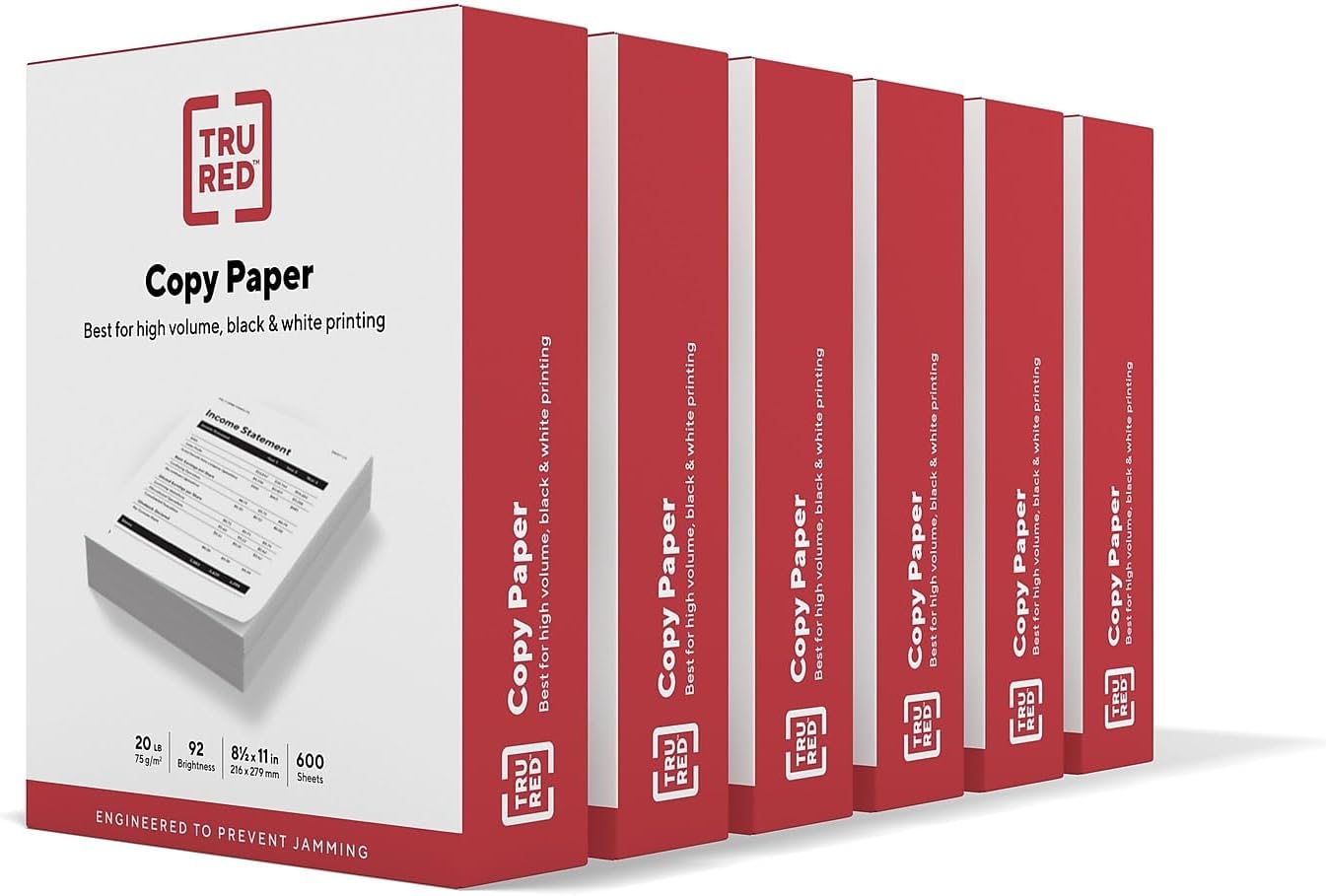 Staples TRU RED Copy & Printer Paper, 8.5 x 11, 20 lb, 92 Bright, 5,000 Sheets/Carton, White Letter Size Paper for Office, School & Home