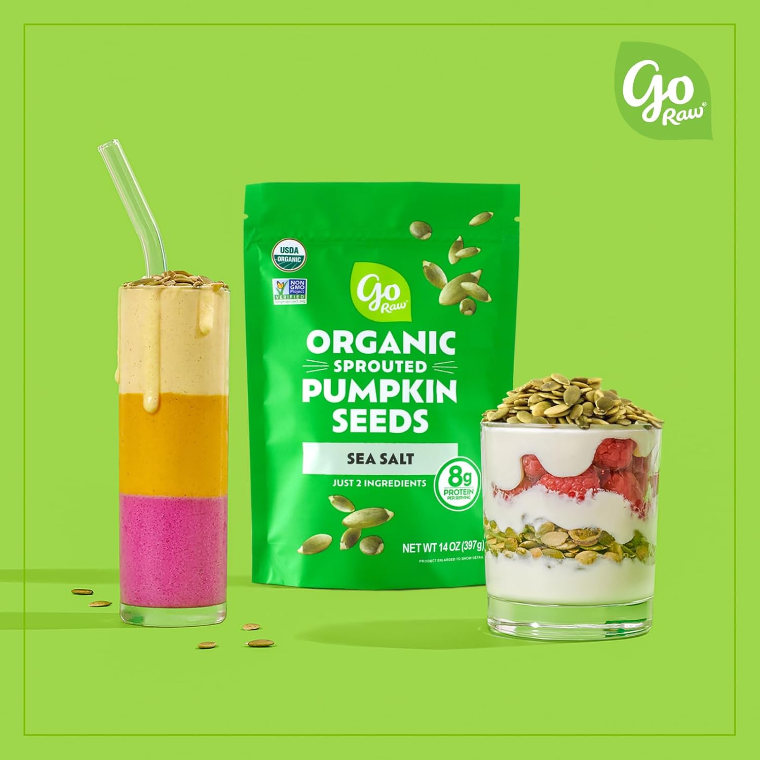 Go Raw Organic Sprouted Pumpkin Seeds - Sea Salted Pepita Snack | Keto, Non-GMO, Vegan, Gluten-Free, Kosher, Paleo, Protein-Packed Superfood, Healthy Vegan Snack for Adults and Kids, 14oz Bag