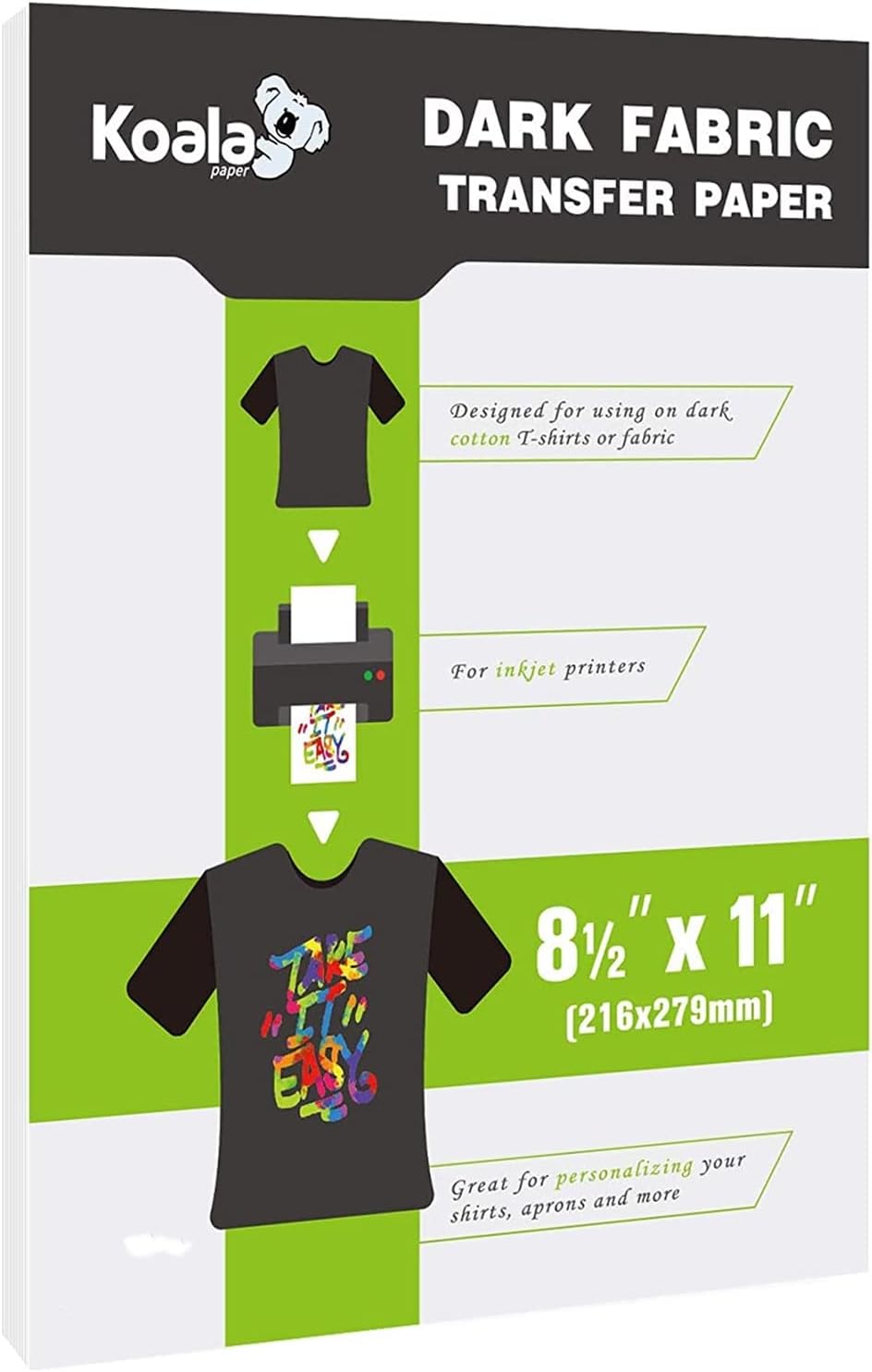 Koala Iron on Heat Transfer Paper for Dark Fabric, 20 Sheets, 8.5x11 In